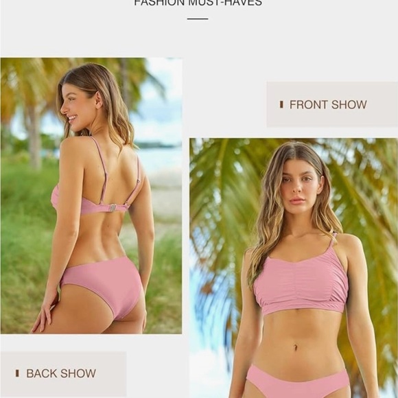 Bikini Two Piece Swimsuit Scoop Neck Ruched Bathing Suit Size M. NWOT - Picture 3 of 10